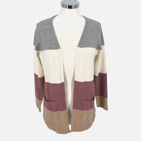 Market & Spruce Colorblock Open Cardigan Sweater Gray Pink Beige Size Medium NWT - Picture 1 of 9